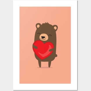 Cute cartoon bear holding heart. Posters and Art